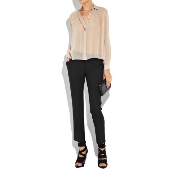 The Row Pants - The Row Satin Stretch Slim Leg Ankle Pants Black Flat Front sz 2